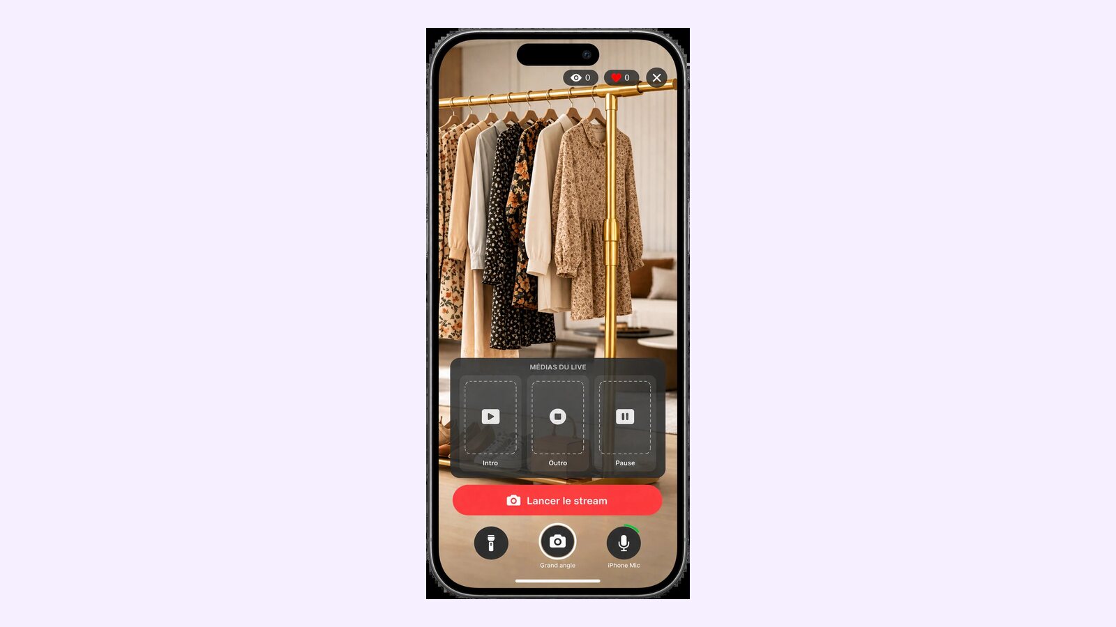 L'app iPhone Caast en direct, avec la bascule entre les caméras